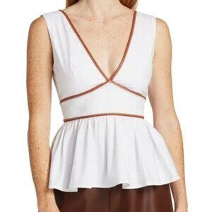 Staud Peplum Top with Faux-leather Piping Sz. 6